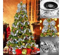 Qivine 10M Guirlande Lumineuse de Noël en Ruban avec 100 LED, Guirlandes Lumineuses à Ruban Brillant, Arc en Dentelle DIY Décor Sapin Vacances, Décoration de Maison D'arbre de Noël (Argent)