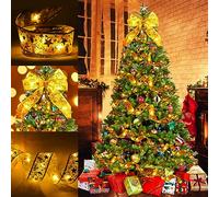 Qivine 10M Guirlande Lumineuse de Noël en Ruban avec 100 LED, Guirlandes Lumineuses à Ruban Brillant, Arc en Dentelle DIY Décor Sapin Vacances, Décoration de Maison D'arbre de Noël (Or)