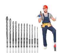 Qivine 12 Pièces Forets Beton, Forets Hélicoïdaux en Carbure de Tungstène avec Tige Hexagonale de 1/4", Meche Beton pour Murs de Briques, Verre, Bois, Métal 3/4/5/6/8/10/12mm (Argent)