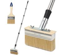 Qivine 150cm Deck Stain Brush, Balai Brosse Sol avec Poteau en Acier Inoxydable à 5 Sections, Brosse pour Terrasse avec Pinceau à Bois pour Les Patios, Les Hangars et Les ClôTures