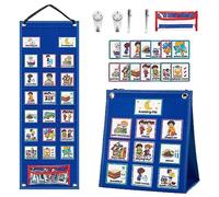 Qivine 2 in 1 Calendrier Visuel pour Enfants, Pliable Tableau Routine avec 70 Cartes et 72 Autocollants, Suspendu Comportement Recompense Semainier pour École Ménage Planning 67,5x24cm