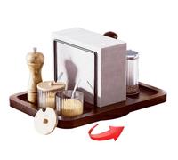 Qivine 2 in 1 Porte Serviette de Table, Rotation de 360° Porte Serviette Papier avec Socle en Bois, Support de Serviettes Papier en Métal pour Table à Manger, Cuisine, Bars et Hôtels