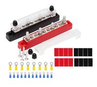 Qivine 2 Pièces Bloc de Distribution Alimentation Bornier 12V-48V DC, Barres de Distribution D'énergie BusBar 150A avec 4 Boulons M6 & 6 Vis M4, pour Voiture Camion Bateau, Rouge + Noir