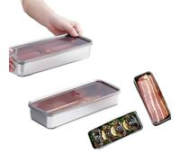 Qivine 2 Pièces Boite a Fromage en Inox pour Frigo, Empilables Boite a Jambon avec Couvercle pour Refrigerateur, Anti Odeur Rangement Conservation Alimentaire pour Charcuterie, Bacon