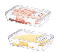 Qivine 2 Pièces Boite a Jambon pour Refrigerateur, Boîte a Charcuterie Fresh avec Minuteur, Boite a Fromage pour Frigo Hermétique, Réutilisable Empilables, pour Saucisse, Bacon
