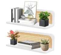 Qivine 2 Pièces Etagere Murale Bois, Bohème Rotin Etagere Cuisine Murale, étagère Bois Facile à Installer pour Salon, Chambre à Coucher, Salle de Bain Décoration 40x12.2x13cm