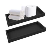 Qivine 2 Pièces Plateau Salle de Bain, Antidérapant Plateau Décoratif Silicone, Réutilisable Petit Organisateur de Rangement pour Toilette, Cuisine, Serviettes, Savon, Noir 30 * 12.5 * 1.8cm