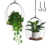 Qivine 2 Pièces Pots de Fleurs à Suspendre, 30CM Suspension Plante Exterieur avec Socle en Bois et Crochet, Jardiniere Suspendue pour Balcon, Jardin, Terrasse, Fenêtre ou Porche