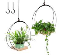 Qivine 2 Pièces Suspension Plante, Pot Suspendu Plante Interieur avec Anneau en Métal, Pot de Fleur Suspendu avec Base en Bois et Crochet, pour Balcon, Jardin, Terrasse, Fenêtre ou Porche (C)