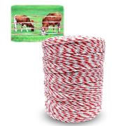 Qivine 200m Fil de Clôture Électrique, 6 Brins Corde de Clôture Électrique, Corde Conductrice en Acier Inoxydable, Accessoire de Haute Conductivité pour Ferme, Bétail, Mouton (Rouge Blanc 200m)