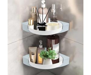 Qivine 2pcs Etagere Douche sans Percage d'angle Porte Savon Douche Rotative à 360° Etagere Salle de Bain en Plastique avec 4 Adhésifs pour Salles de Bains et Cuisines