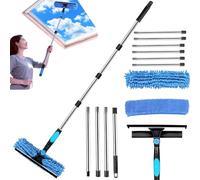 Qivine 3 en 1 Raclette Vitre avec Manche Télescopique 400cm, Lave Vitre Telescopique avec Tête Rotative, Raclette Vitre Professionnel avec 2 Chiffons & 1 Raclettes, pour Fenêtres/Voiture