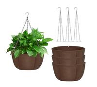 Qivine 3 Pièces Jardiniere Suspendue, Respirant Non Tissé Pot de Fleur Suspendu avec Chaîne Antirouille, Pot Suspension Plante Exterieur pour Porches, Terrasses, Balcons 30.5x5.5cm