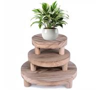 Qivine 3 Pièces Tabouret Plante, 10/8/6 in Etagere Plantes Interieur Rond, Support Plantes Interieur en Bois, Facile a Monter et à Retirer, Tabouret Plante pour Maison Balcon Jardin Intérieur