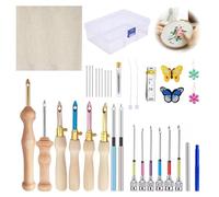 Qivine 35Pcs Punch Needle Kit Adulte, RéGlable Aiguille Punch Needle Avec Manche En Bois, Kit Broderie Debutant pour Adultes DéButants Enfant, DIY Handcraft Outils Kits 1-5mm