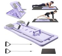 Qivine 4 in 1 Pilates Reformer, Pliable Kit Pilates Maison avec Minuterie, Antidérapant Machine Planche Pilate, La Roue Abdominale Push-Up Rebondit pour Maison, Sport et Fitness