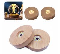 Qivine 4 Pièces Socle Lumineux LED, Base d'Affichage LED en Bois avec USB, Base Lumineuse Ronde, Réglables, LED Allume la Base d'Affichage pour Boules de Cristal, Verre, Bijoux (sept couleurs)