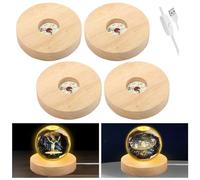 Qivine 4 Pièces Socle Lumineux LED, Base d'Affichage LED en Bois avec USB, Base Lumineuse Ronde, Réglables, LED Allume la Base d'Affichage pour Boules de Cristal, Verre, Bijoux (lumière chaude)