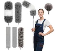 Qivine 7 Pièces Plumeau Telescopique, Tete de Loup Telescopique Longueur Maximale 240cm, Plumeau Poussiere Lavable Microfibre, pour Toile d'araignée, Ventilateur de Plafond, Stores
