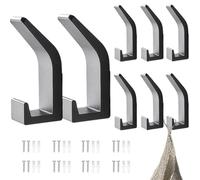 Qivine 8 Pièces Patère à Double Tête Murale, Porte Manteau Mural en Alliage d'Aluminium, Patere Murale avec 16 Vis Invisibles, Sans Perçage, pour Salle de Bain, Chambre, Porte, Noir