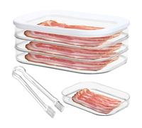 Qivine Boite a Jambon pour Refrigerateur 3 Couches, Boîte a Charcuterie Fresh en Plastique avec Couvercle et Clip, Boite a Fromage pour Frigo Hermétique Réutilisable, pour Saucisse, Bacon