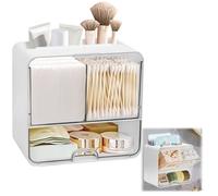 Qivine Boite Rangement Salle de Bain, 4 Compartiment Distributeur Coton Tige en Pet avec Couvercle et Tiroir, Transparent Organisateur Maquillage pour Tampons, Cosmétiques 17,2x10,8x16cm