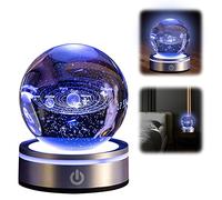 Qivine Boule de Cristal 3D, Boule de Cristal 3D Système Solaire, veilleuse avec boule de cristal avec LED Light Up Base Accueil Ornements Éducatifs, 6 Modes D'Éclairage