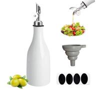 Qivine Bouteille Huile en Céramique, 300ml Bouteille Huile Olive Bec Verseur, Anti-Goutte Distributeur Huile D'olive avec Entonnoir et étiquette pour Cuisine, Grill, Vinaigre, Sirop