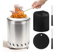 Qivine Brasero Exterieur en Acier Inoxydable, sans Fumée Cheminée de Table avec Fourchette et Tapis, Portable Firepit Foyer pour Intérieur, Jardin, Alimenté par Granulés ou Bois 15x22cm