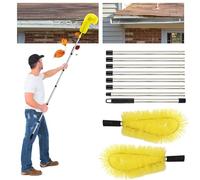 Qivine Brosse de Nettoyage de Gouttière avec Manche Télescopique Extensible de 310cm, Brosse de Nettoyage Pliable avec 2 Brosses, pour Enlever Les Feuilles et Les Débris des Gouttières (Jaune)