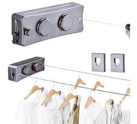 Qivine Corde à Linge Rétractable pour Intérieur et Extérieur, 2 x 5,1M Fil Linge Retractable en Acier Inoxydable, Étendoir à Linge Gain de Place, Fixation Murale