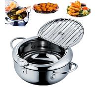Qivine Friteuse Huile Japonaise Pot de Friteuse Tempura avec Thermomètre Tempura en Acier Inoxydable avec Grille de Vidange Amovible Pour Frire Poulet Français Poisson Sec (28 cm)