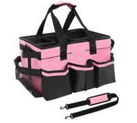 Qivine Grand Panier Rangement de Nettoyage, 5 Compartiments Seau de Rangement avec Séparateur Réglable, Organisateur de Caddie Sac de Nettoyage avec Poignée pour la Maison et la Voiture (Rose)