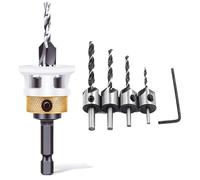 Qivine Jeu de Forets à Chanfreiner, 10 Pièces Fraise Bois avec Butée de Profondeur avec Tige Hexagonale 1/4", Foret à Bois en HSS, pour le Bois et Travaux de Menuiserie