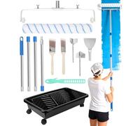 Qivine Kit de Rouleau de Peinture de 45 cm, 13 Pièces Kit de Peinture Complet avec 4 Perch Télescopique, Cadre Réglable, Bac à Roulettes, Pinceau, Spatule, Mélangeur, pour Murs et Plafonds