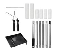 Qivine Kit de Rouleaux à Peinture Professionnel, Cadre de Rouleau de 9 inch/4 inch avec 162cm Rallonge, Ensemble de Rouleaux avec 6 Rouleau, 1 Bac à Peinture, 6 Tige en Acier Inoxydable, 2 Support