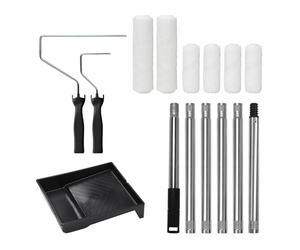 Qivine Kit de Rouleaux à Peinture Professionnel, Cadre de Rouleau de 9 inch/4 inch avec 162cm Rallonge, Ensemble de Rouleaux avec 6 Rouleau, 1 Bac à Peinture, 6 Tige en Acier Inoxydable, 2 Support