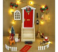 Qivine Kit Porte de Noël avec Lumière LED 27 Pièces Miniature de Noel Accessoires Ornements Miniatures de Noël avec Porte Lutin Couronne de Noel Portede Arbre de Noel Miniature Lampe à Huile
