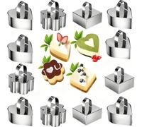 Qivine Lot de 12Pcs Cercle à Patisserie en Acier Inoxydable, Anneaux de Pâtisserie avec Poussoir, Facile à Démouler, pour La Fabrication de Mousse, Gâteau au Fromage, (Amour + Carré + Fleur)