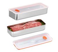 Qivine Lot de 2 Boite Rangement Fromage pour Frigo, Boite Rangement Frigo avec Couvercle, Récipient Scellé en Acier Inoxydable 304, Sans BPA, Réutilisable, pour Fromage, Saucisse, Bacon, 1000ML