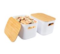 Qivine Lot de 2 Boite Rangement Plastique avec Couvercle, 6,5L Boîtes de Rangement Empilables, Caisse Plastique pour Jouet, Chapeaux, Cosmétique, pour Salle de Bain, Cuisine, Bureau