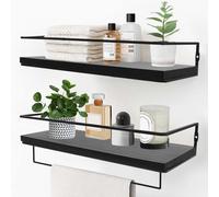 Qivine Lot de 2 Etagère Murale en Bois, Étagère Murale Bois avec Porte-Serviettes, 40 cm Etagere Murale Salle de Bain Flottante, pour Salon, Chambre d'enfant, Chambre à Coucher