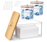 Qivine Lot de 3 Distributeur Lessive Liquide, Distributeur de Lessive en Plastique avec Couvercles, Boite Lessive avec 16 Étiquettes et 2 Cuillères, pour Poudre à Laver, Adoucissant (2 Tours+1 Carré)