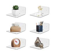 Qivine Lot de 6 Etagere Murale Blanche, Tablette Murale sans Percage, Charge 12kg Etagere Flottante Mural, Décoration de Rangement Suspendue pour Salon, Chambre, Salle De Bain, Cuisine