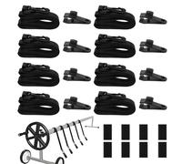 Qivine Lot de 8 Sangles de Protection pour Bâche de Piscine, Sangle Enrouleur Bache Piscine et Pinces, Kit de Sangles de Couverture Solaire Mobile, pour Couvertures de Bâches de Piscine