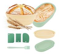 Qivine Paniere a Pain Set, Lot de 2 Silicone Corbeille a Pain Ronds de 22cm et Ovales 24.5cm, Corbeille Pain avec Grattoir et Brosses, Idéal pour la Pâte à Pain au Levain et à la Levure