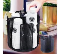 Qivine Porte Gobelets en Carton à 4 Compartiments, Distributeur de Gobelets Rotatif à 360°, Porte-Gobelet en Papier Jetable, Facile à Assembler, pour la Maison, la Cuisine, le Bureau, le Bar (Noir)