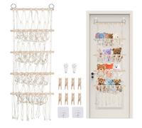 Qivine Rangement Peluche à 4 Niveaux Filet Peluche à Suspendre avec 8 Clips en Bois Décoration Bohème Gain de Place Pour Chambres d'Enfants et Aux Chambres à Coucher
