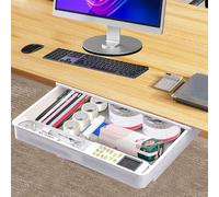 Qivine Tiroir Sous Bureau, Tiroirs de Rangement Autocollant, Grande Capacité Tiroir Coulissant Adhesif, Rangement Sous Bureau pour Cuisine, École, Maison, Blanc
