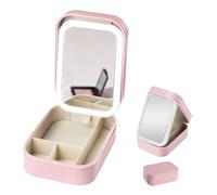 Qivine Trousse de maquillage de voyage avec miroir LED, trousse de toilette avec 4 compartiments pour femmes, organisateur de maquillage pour pinceaux, rouge à lèvres, 3 modes d'éclairage de couleurs